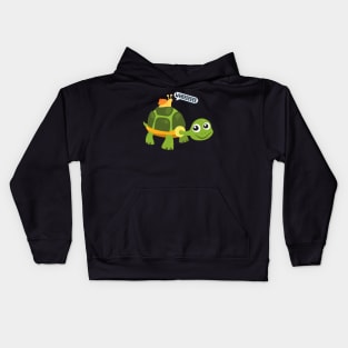 Cute Snail Riding on Turtle Yelling Whee Animals Kids Hoodie